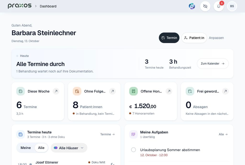 Persönliches Dock mit den PraxOS Anwendungen